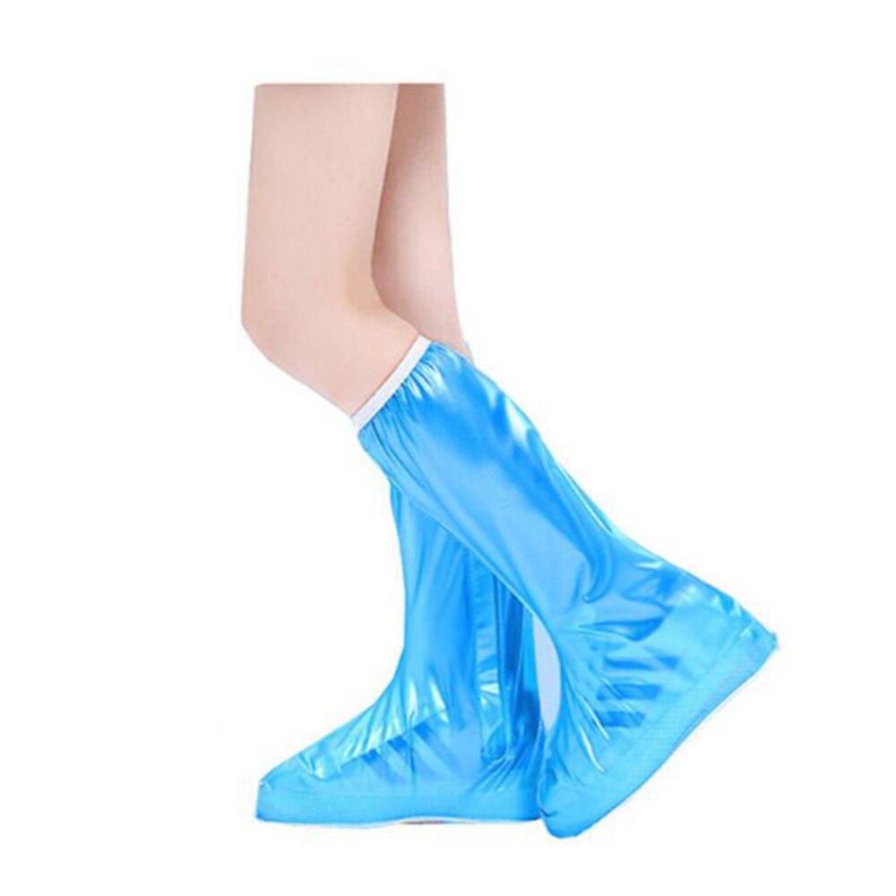 Children's Waterproof Rainwater Reusable Shoe Cover Non-slip Zipper Rain Boots Overshoe High Shoe Cover: Blue / S