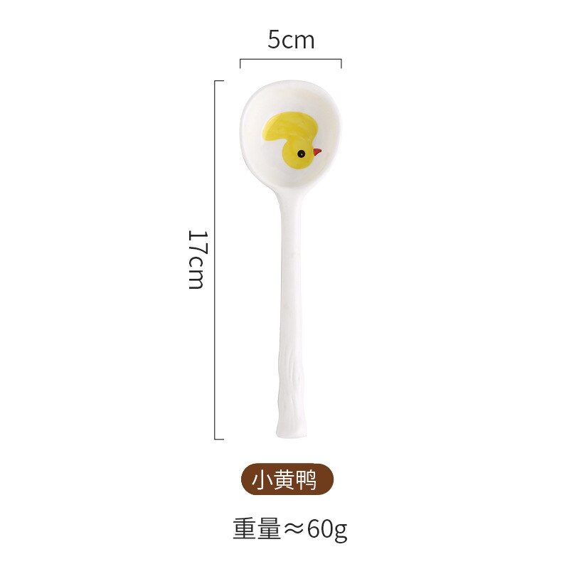 Japanese-style small soup spoon household hand-painted ceramic tableware spoon dessert spoon 1PC: Duck