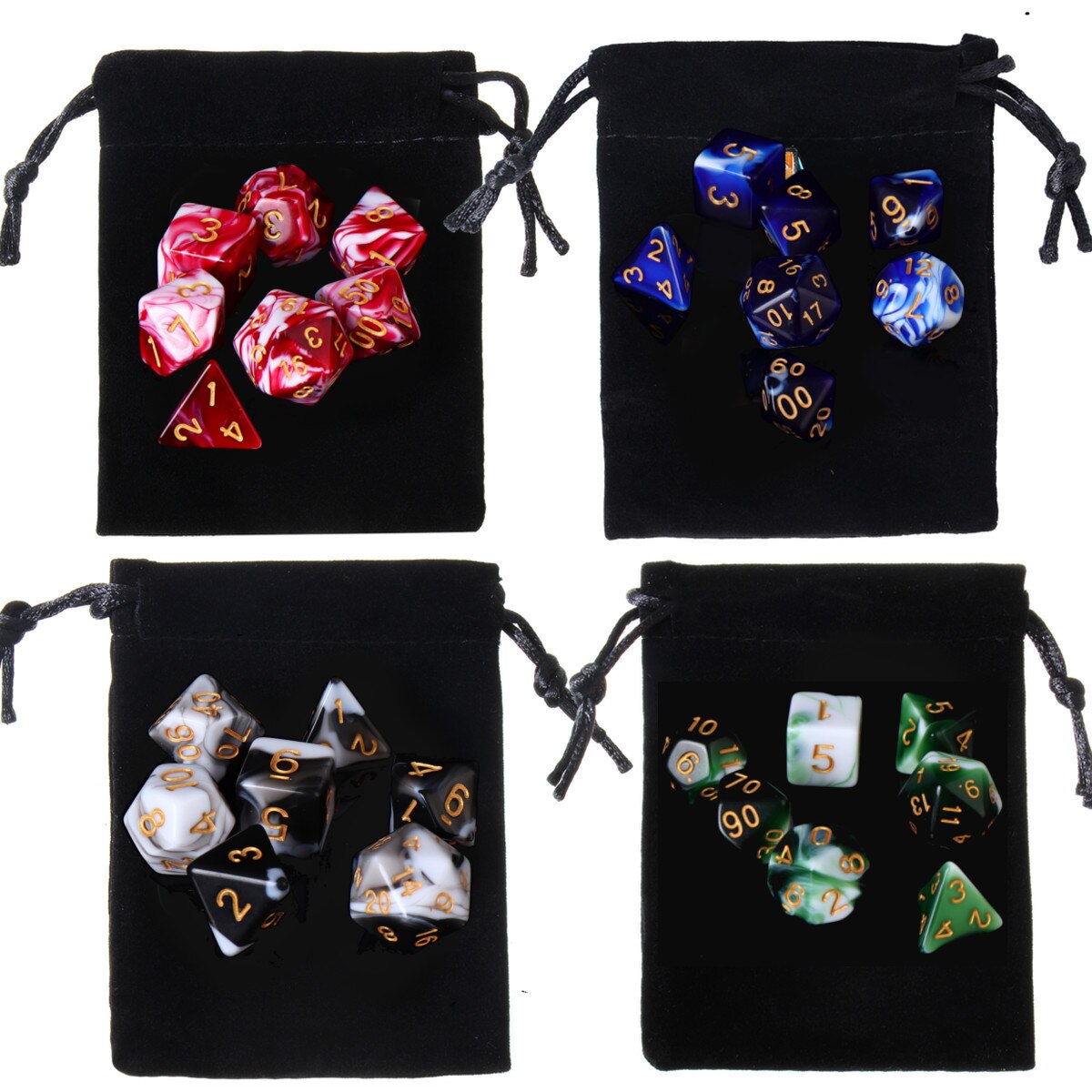 28 pièces/ensemble dés polyèdres Kit de dés avec pochette sac noir pour jeux D20 D12 D10 D8 D6 D4