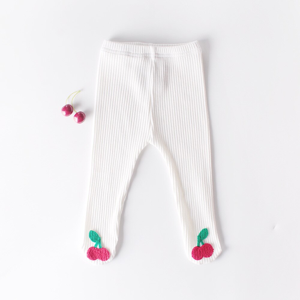 Baby pige bukser baby drenge bomuldsbukser pit ensfarvet forår efterår kirsebær broderi tøj fleksible bukser: 95024 bukser 2 / 9m