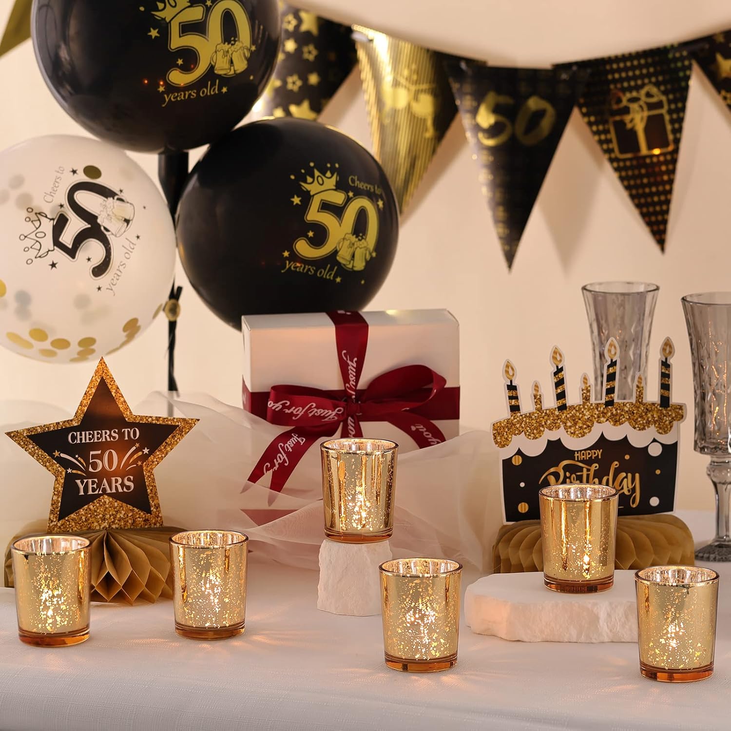 Gold Votive Candle Holder 12Pcs Speckled Glass Tealight for Wedding Parties Hotel Cafe Bar Birthday Home Decoration Party