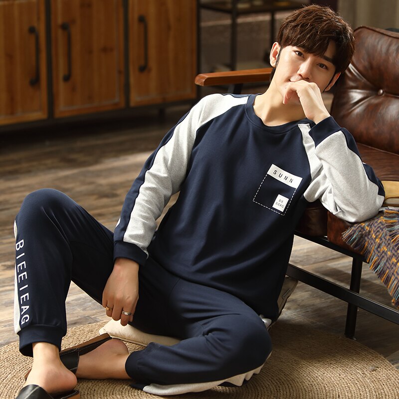 Mais tamanho L-3XL pijamas de algodão completo homem pijamas de manga longa casual pijamas de homem pijamas para homem
