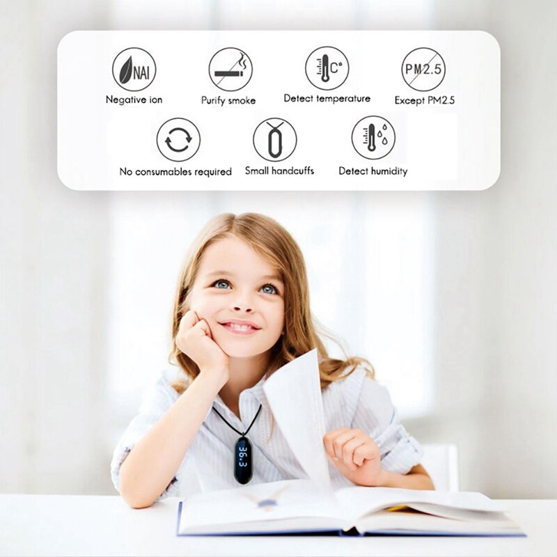 Personal Wearable Mini Portable Temperature Humidity Display 10 Million Negative Ion Hanging Neck Air Purifier