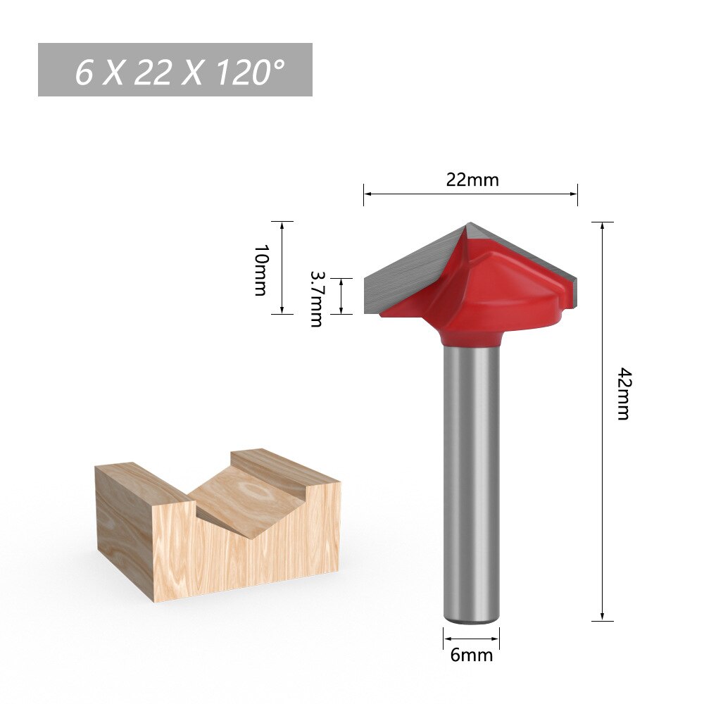 1pc 6mm Shank 60 90 120 150 degree V-shaped Router Bit, 3D wood MDF router bit CNC solid carbide end mill: 6X22X120