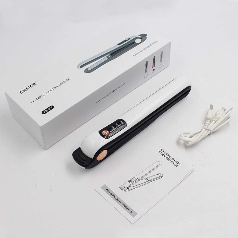 Plancha de pelo inalámbrica, miniplancha recargable por USB de cerámica, batería de 4000mA: Negro
