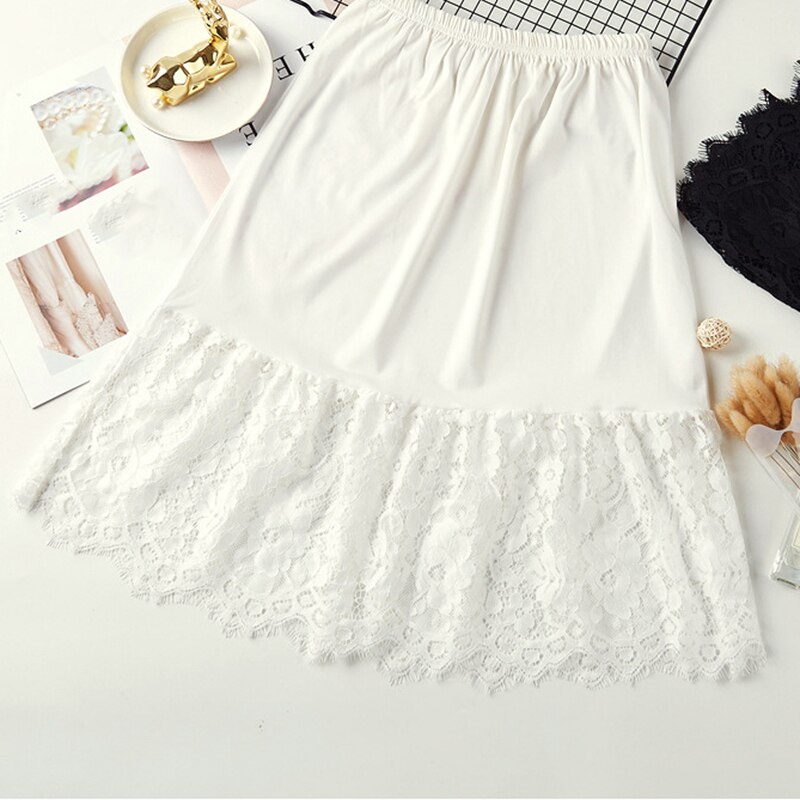 Women Skirt Extender Knee Lace Slip Hollow Length A-Line Half Extenders: white