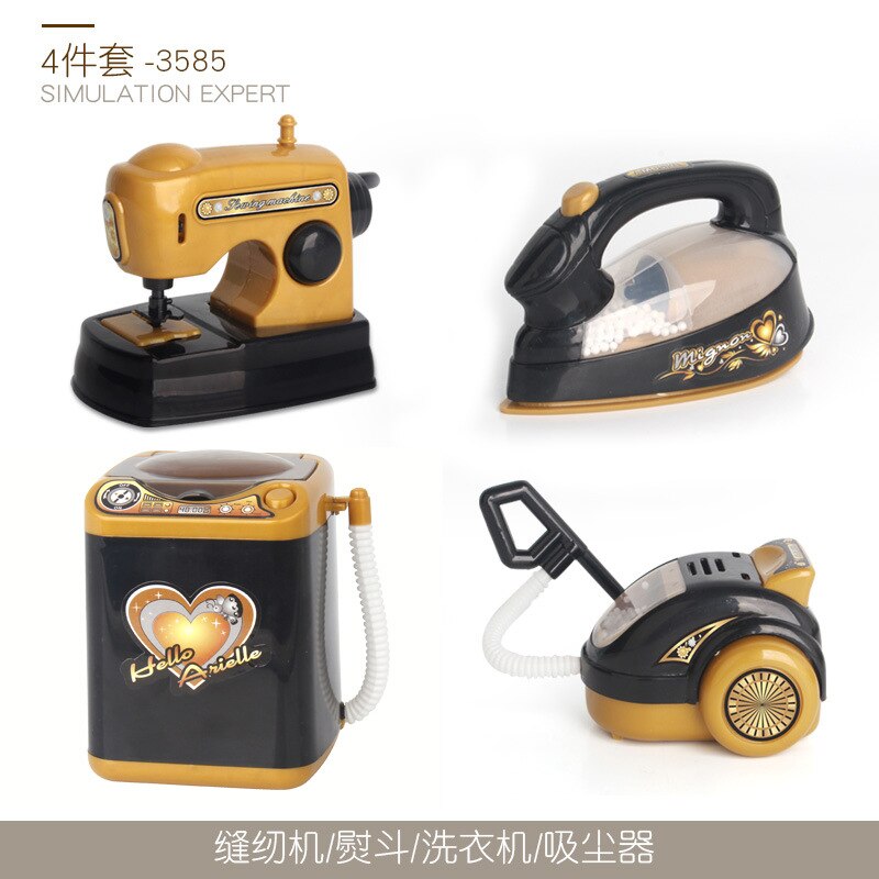 Online Celebrity Kinderen Mini Keuken Set Meisje Model Speelhuis Zwart En Gouden Kleine Apparaten Speelgoed Koelkast Wassen Ma: 3586 Four piece Set