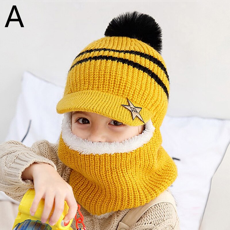 Children Winter Knit Hats Ribbed Beanie Hat Kids Cap Scarf Set Neck Warmer with Thick Fleece Lined Winter Girl Boys Ring Scarves