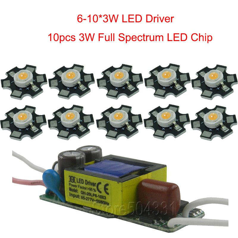 10pcs 3w full spectrum led grow light 380-840nm 1pcs 6-10x3w led driver diy 30w 50w 100w led grow aquarium light for plants lamp