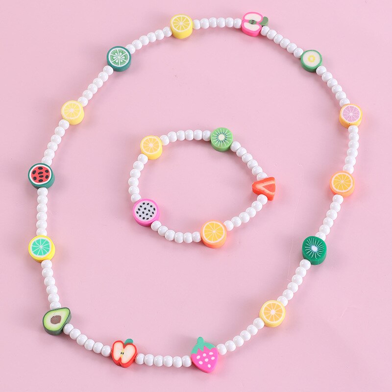 Kids Kettingen Meisjes Kinderen Leuke Fruit Ketting Armbanden Sets Mode Kind Jurk Sets Acryl Strand Strand Sieraden Set: 1