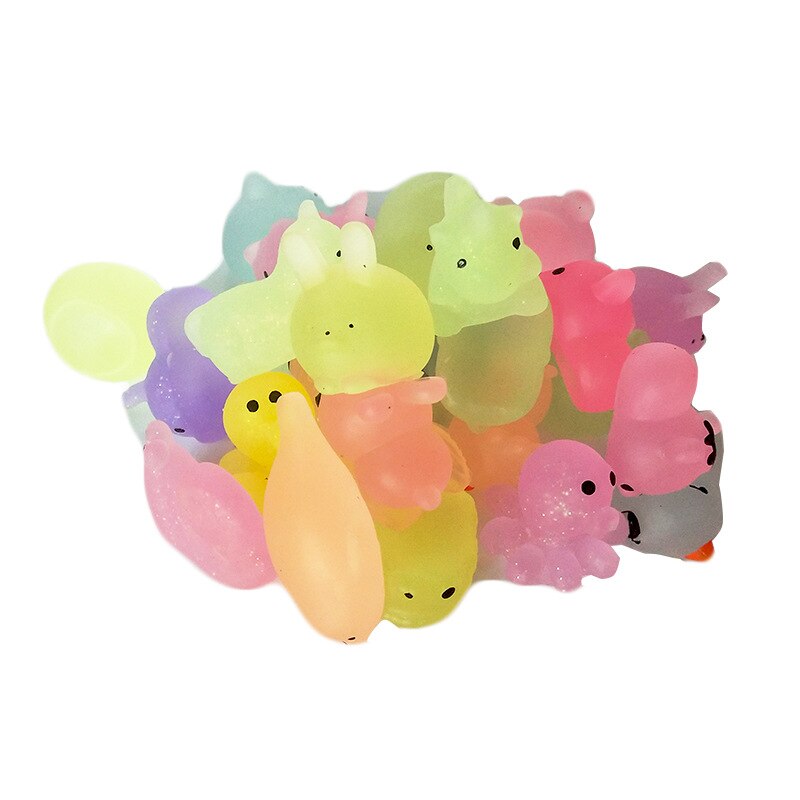 5pcs Mini Leuke Dieren Anti Stress Lichtgevende Squeeze Speelgoed Stijgende Zachte Sticky Stress Grappige Glow in de dark Speelgoed