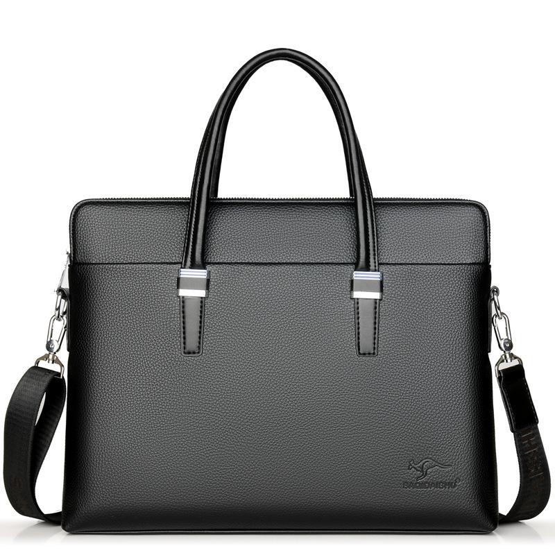 Men's PU Leather Briefcase - Business Shoulder Bag for Documents & Laptop: Black