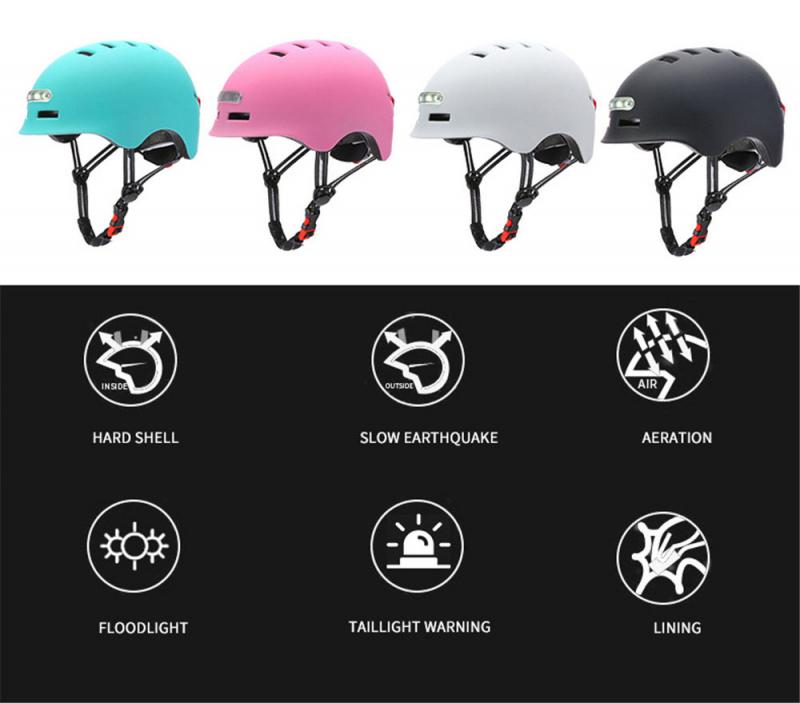 Capacete de bicicleta inteligente com 3 tipos de luzes de advertência, capacete brilhante inteligente e seguro, confortável e leve