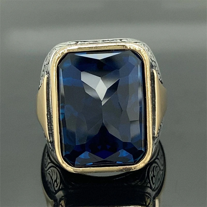 Anillos de piedra azul de Color dorado y plateado con geometría cuadrada delicada para hombre, de joyas de