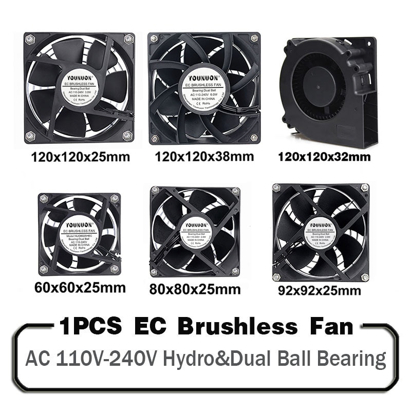 1Pcs Ec Brushlee Fan 6025/8025/9225/12025/12038/12032 Ac 110V 115V 120V 220V 240V Cooling Cooler Fan