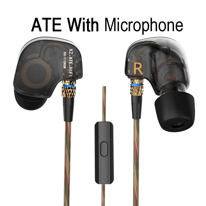 Original KZ ATE 3.5mm In Ear Earphones HIFI Metal Stereo Earphones Super Bass Noise Isolating Sport Earbuds With Mic: ATE With Mic