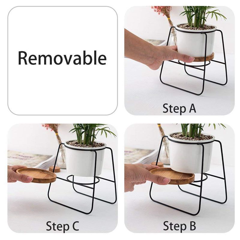 Jardinière Pots intérieur, 6.30 pouces plantes modernes et jardinières jardin céramique bol rond grande jardinière avec support/plateau en bambou pour Succ