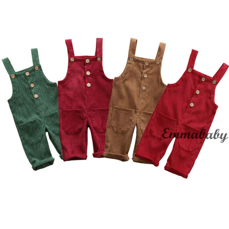 1-5 Years Kids Toddler Baby Boys Girls Overalls Winter Warm Pants Solid Color Corduroy Bib Pants