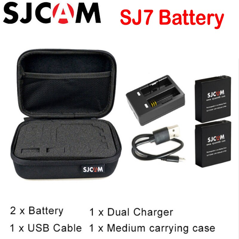 Originele Sjcam SJ7 Batterij (2 Stuks Batterijen + Dual Charger) 1000Mah Oplaadbare Li-Ion Batterij Voor Sjcam SJ7 Actie Camera: Option 2