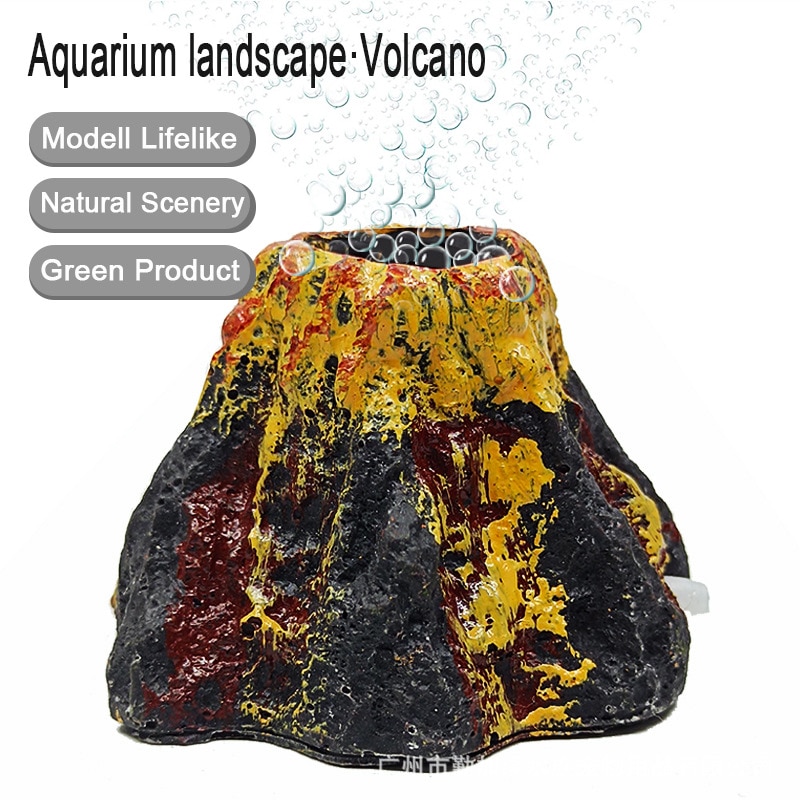 Aquarium Volcano with Air Bubbler, Realistic Fish Tank Volcano Ornaments Bubble Maker, Great Addition to Fish Tank Aquarium