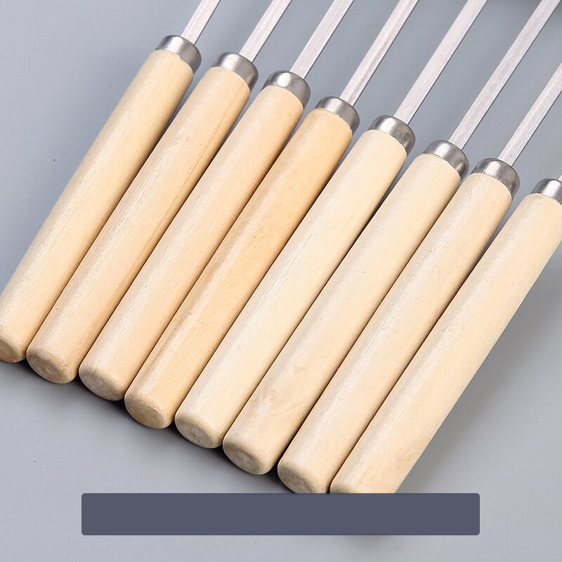 Stainless steel wooden handle barbecue stick mutton kebab tool barbecue kebab articles iron stick flat stick fitting