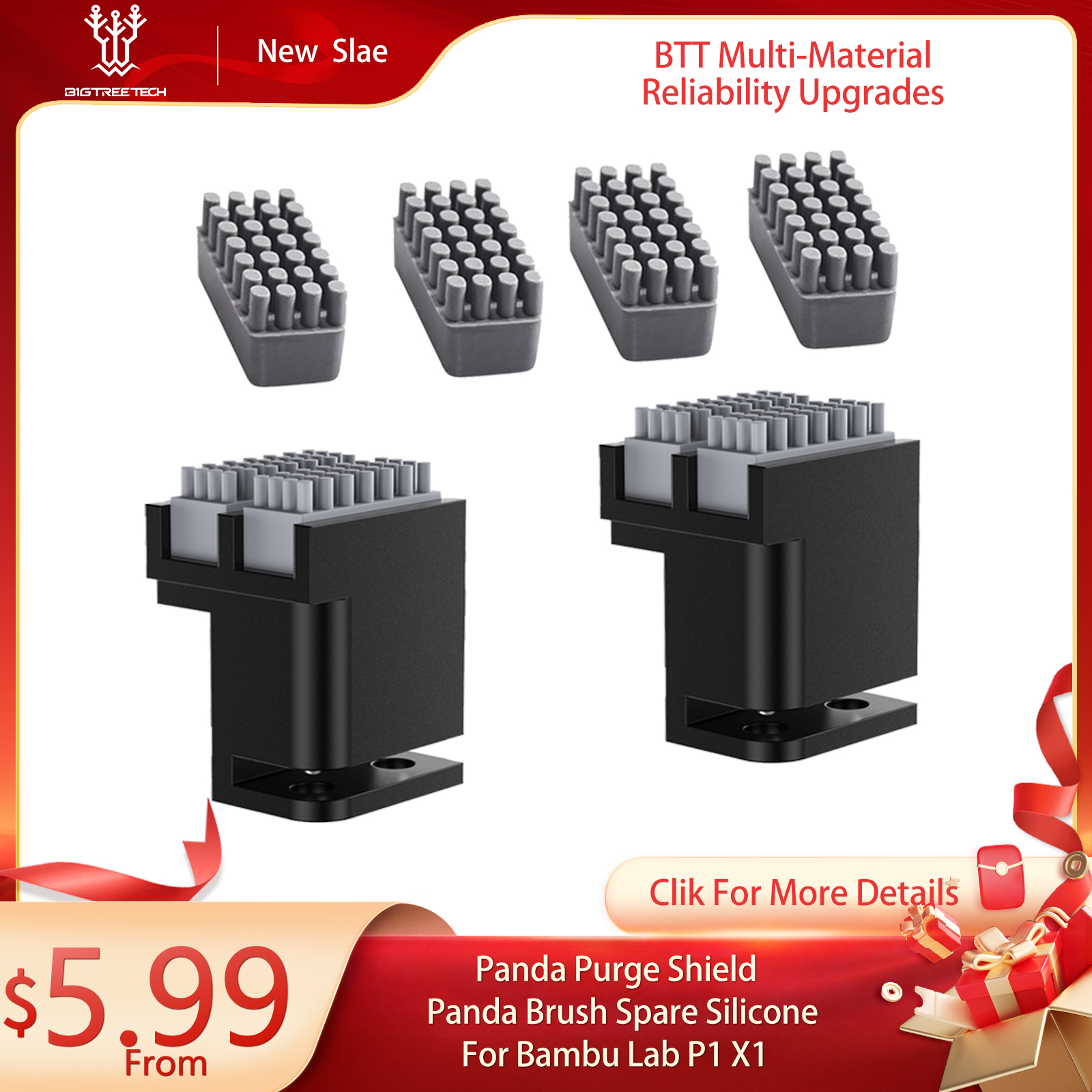 BIGTREETECH Panda Brush PX Multi-Material Reliability Upgrades Nozzles Wiper Hotend Cleaner 3D Printer Parts For Bambu Lab P1 X1