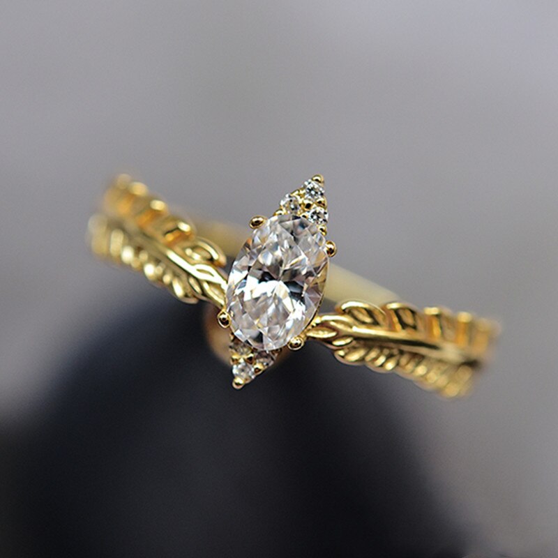 Huitan-Anillos de Compromiso de lujo para mujer, Color dorado, con forma de marquesa, anillo de chica con banda, , joyas de matrimonio elegantes para mujer