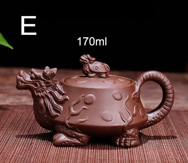 Paarse Klei Theepot, Traditionele Chinese Thee Pot Draak En Phoenix Thee Ketel Premium Thee, paarse Klei Kungfu Thee Set: E