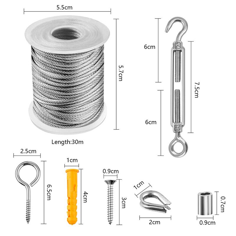 Stainless Steel Wire Rope Vinyl Coated Cable Turnbuckle Locking Device Snap Hook and Screws Outdoor Light Set