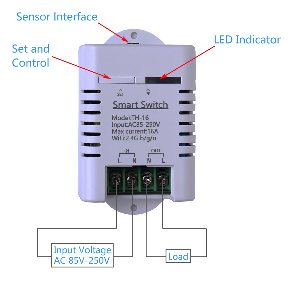 16A Wireless WIFI Intelligent Control Switch DS18B20 Temperature Monitor IoT for iPhone Android Temperature Controller