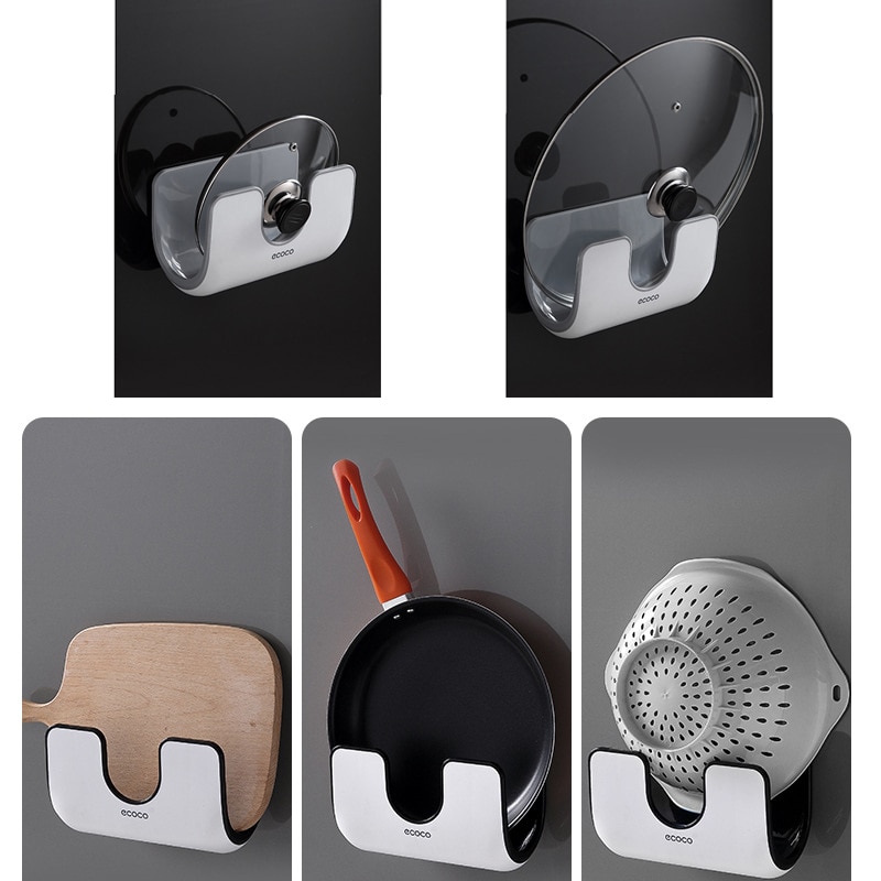 Soporte de tapa multifunción para casa de ADOREHOUSE, soporte de pared para sartén, tapa de sartén, soporte para tabla de cortar, organizador de cocina con soporte con ganchos