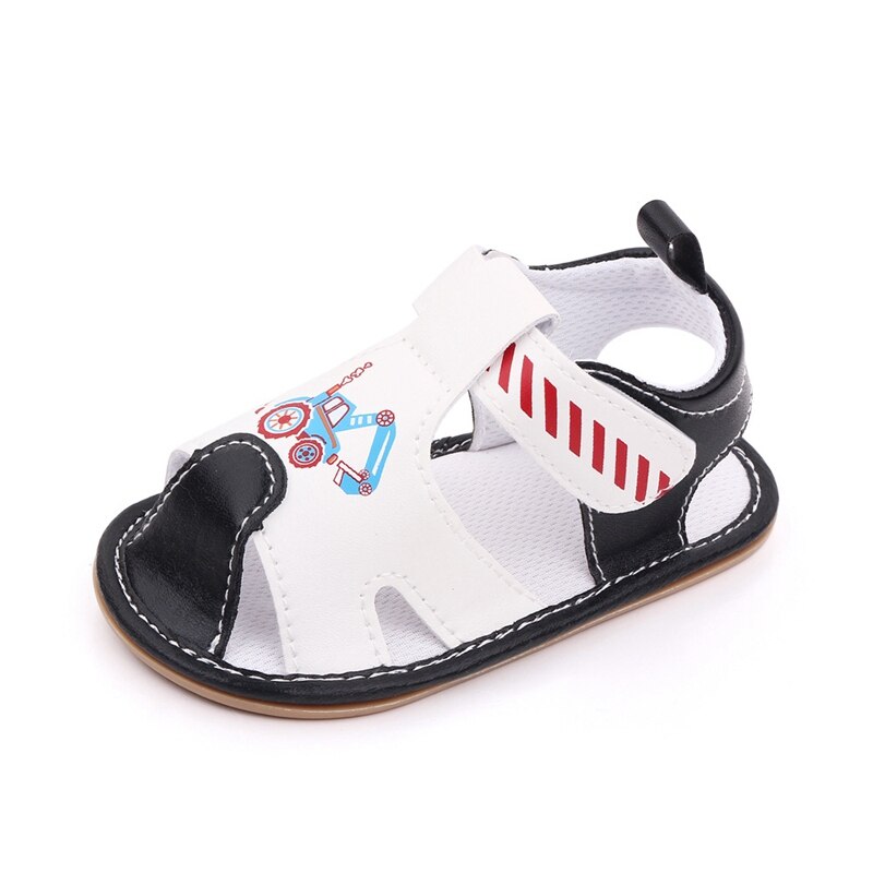 Zomer Schoenen Jongen Zacht Lederen Sandalen Cartoon Auto Hollow Out Pasgeboren Baby Baby Schoenen Casual Zachte Antislip Ademend prewalker: White / 13cm(12-18 Month)