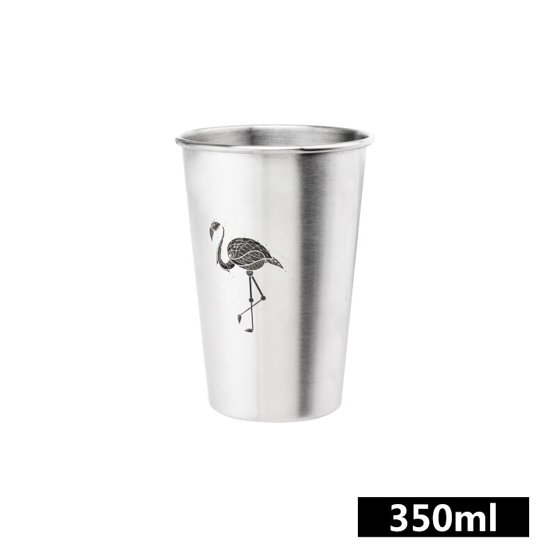 Rustfrit stål vand pint kop med metal halm kaffe juice øl krus ekstern grå mat kant krøllet cylindrisk kop: Flamingo 350ml