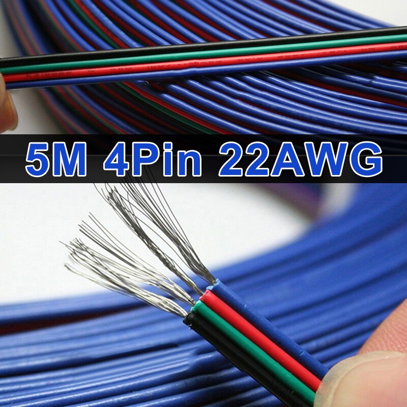 4-Pin Draad Verlengkabel Cord 22AWG 5M Voor Plastic Led Strip Licht Accessoires