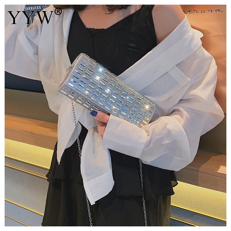 YYW Women Evening Bag Silver Wedding Party Bags Diamond Rhinestone Clutches Crystal Bling durable Clutch Bags Luxury Purses