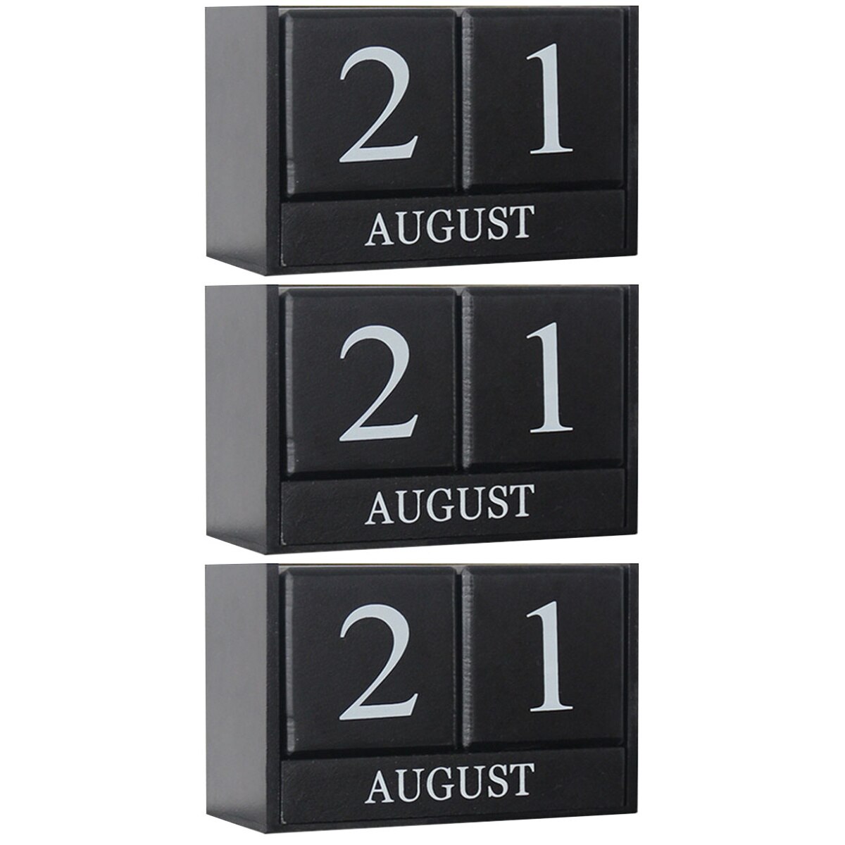 3pcs Desktop Wooden Manual Calendar Office Decoration Table Home Ornament Decor(Black)