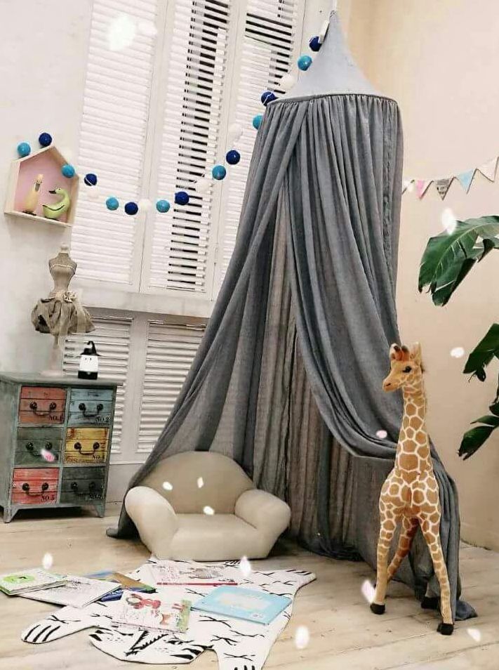 240cm Height Natural Cotton Kids Play Tent Mosquito Net Bedroom Decor Children Room Decoration Playing Tents Indoor Round Top