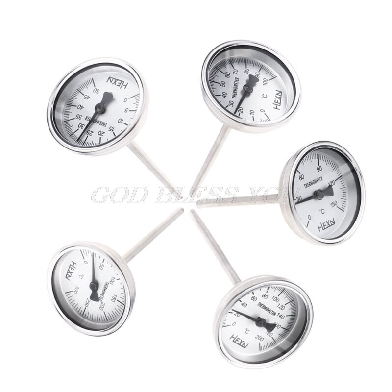 OOTDTY Stainless Steel 304 bi-metallic Thermometer 0-50~300 degrees, Probe length L=100, 1/4"PT Thread WSS-303