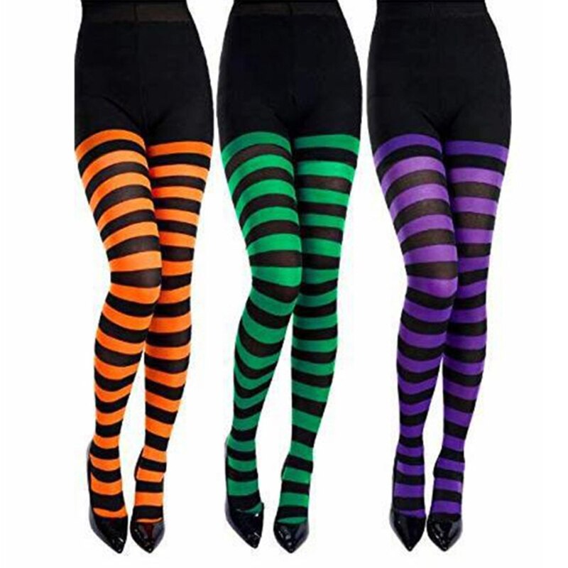 Collant a righe multicolore arcobaleno da donna calze opache collant sottili per costume Cosplay di Halloween di natale