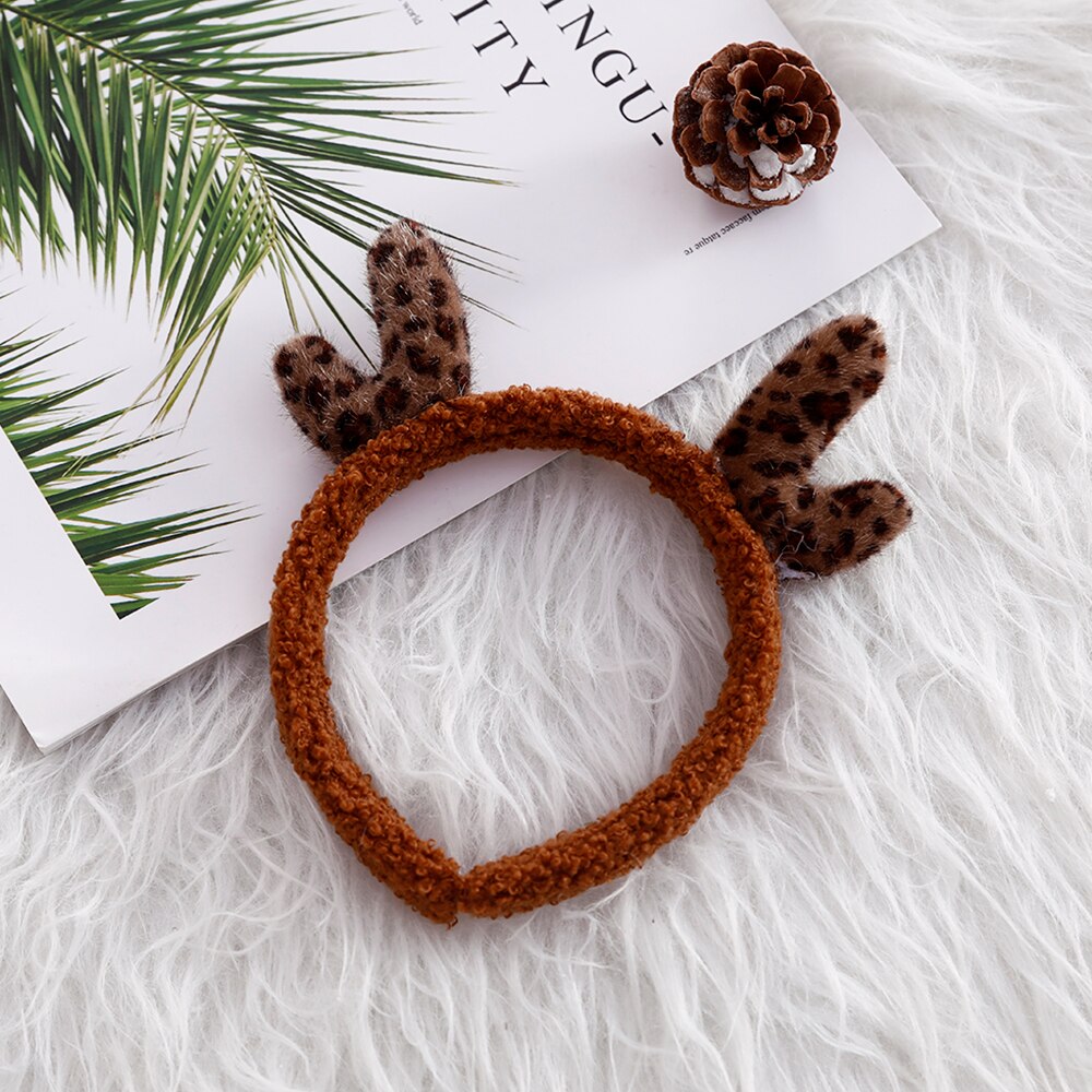 1pc Nette Plüsch Stirnband Elk Geweih Leopard Muster Geweih Stirnband Weihnachten Kopfschmuck Dekoration Mädchen Haar-accessoire
