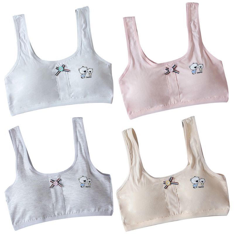 Klv tienermeisje gestreepte knoop strik sport training bh brede band ondergoed schattige beren print bralette draadloos vest 8-16t