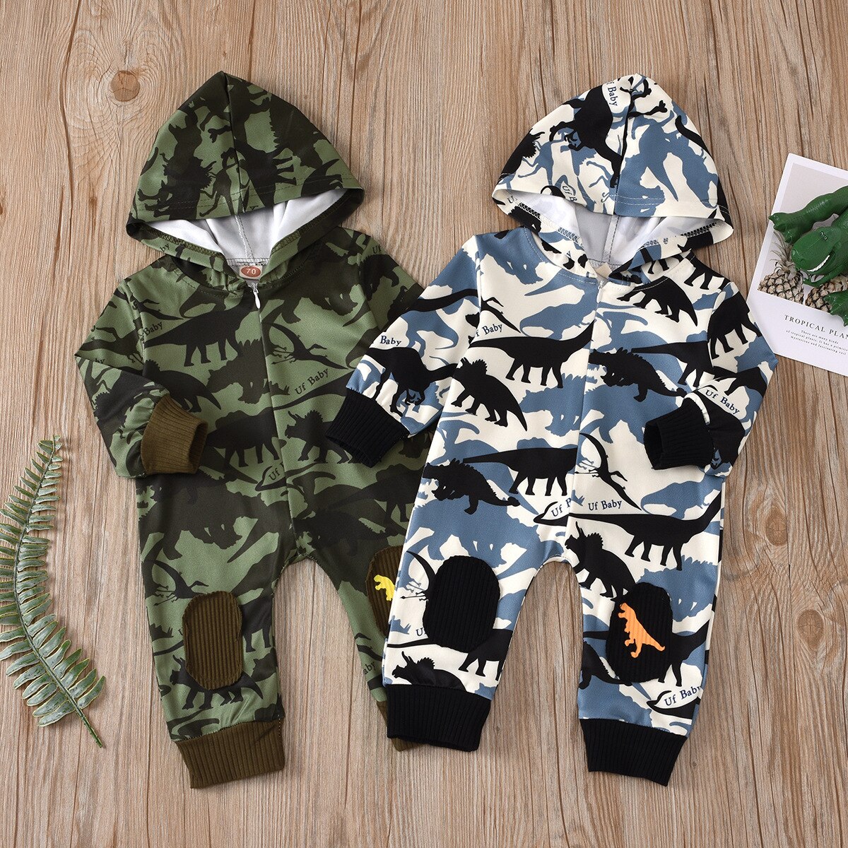 -né enfant en bas âge enfants bébé garçon infantile barboteuse Camouflage dinosaure combinaison à capuche vêtements à manches longues tenues 0-12M
