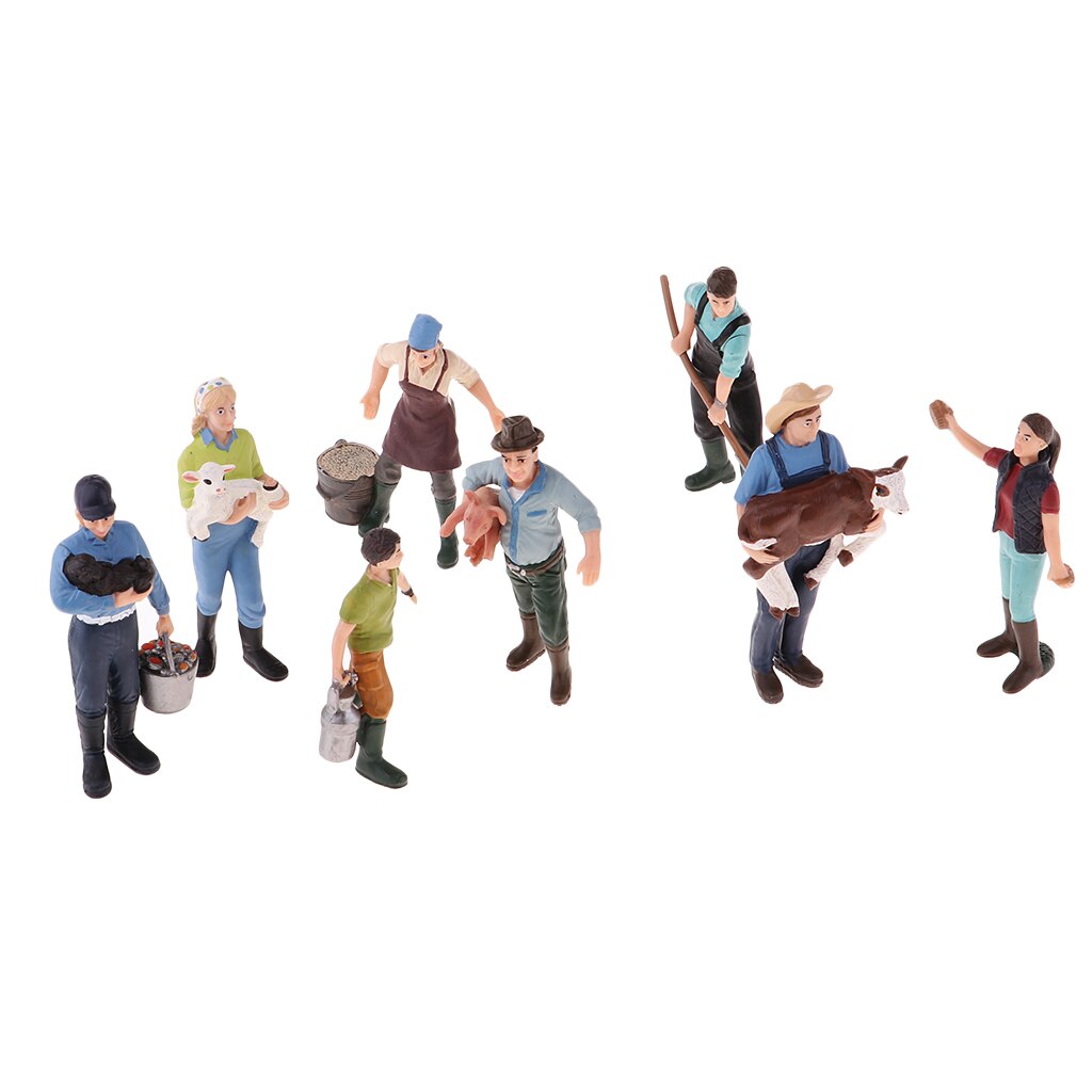 Pack/8Pcs Painted Model Figures People Male &Female Farmers 7-10cm Height