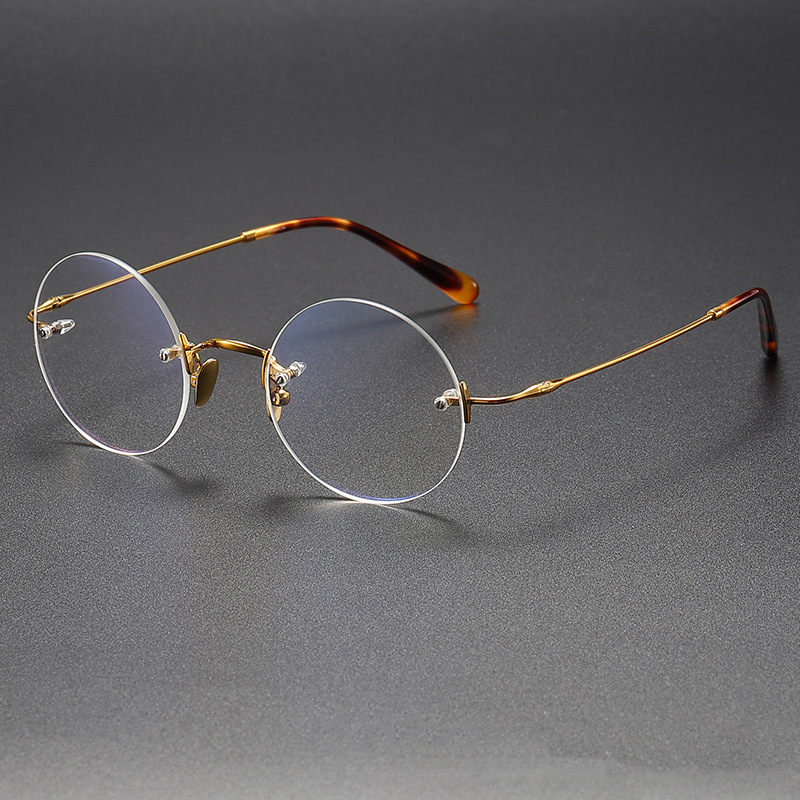 Topkwaliteit Ronde Randloze Titanium Bril Frame Mannen Vintage Eenvoudige Kleine Gezicht Optische Brillen Brillen Brillen: green