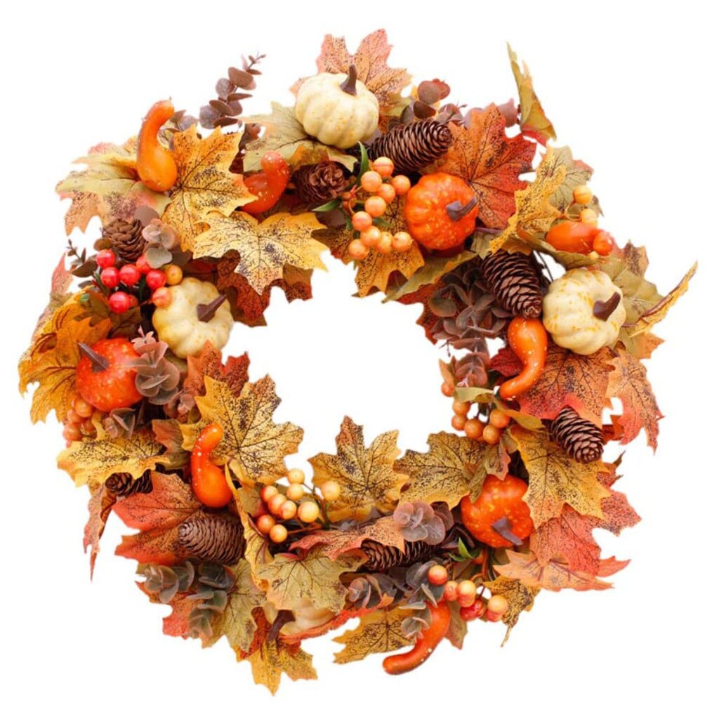 Herfst Maple Leaf Krans Pompoen Krans Oogstfeest Deur Opknoping Krans Voor Halloween Thanksgiving Decoratie Q40: Default Title