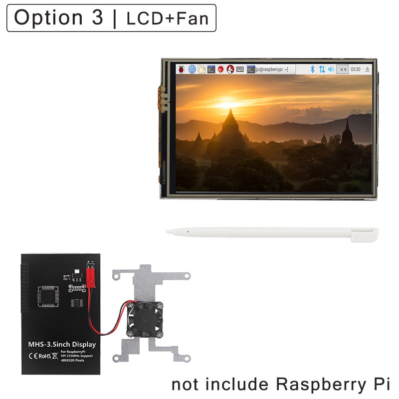 Raspberry Pi 4 Model B 3.5 inch Touch Screen 50FPS 480x320 LCD with Cooling Fan ABS Case Heat Sinks for Raspberry Pi 4: Option 3