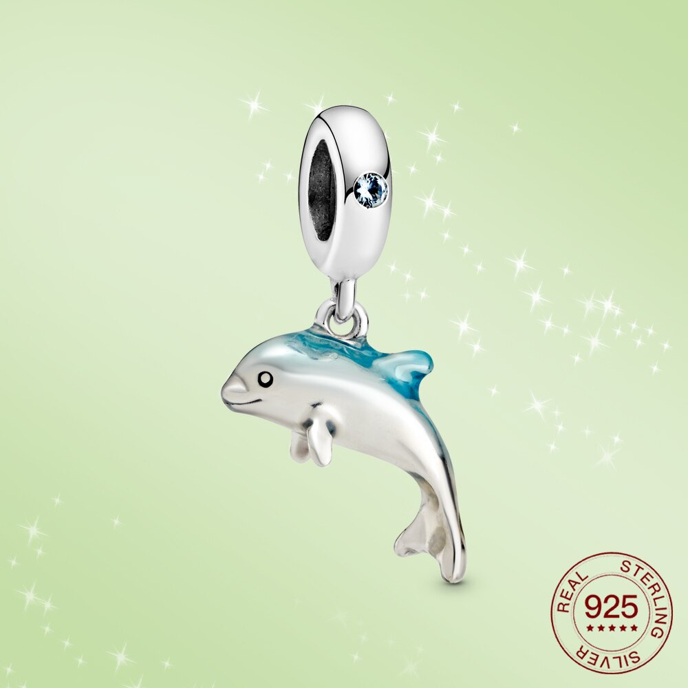 Abalorio de concha de ballena de delfín plateado para mujer, Plata de Ley 925, pulsera de plata Original, joyería de para mujer, de verano: PAS174