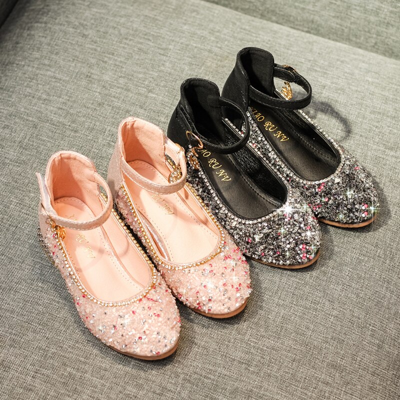 Forår piger læder sko børnesko til pige prinsesse glitter lav hæl rhinestone børn piger festsko sjd 004