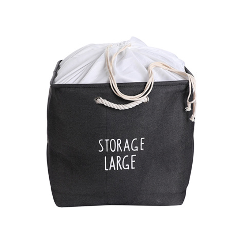 Cesta grande de tela para guardar ropa, cesta cuadrada para la colada, con cordón, organizador de libros, ropa, juguetes: Negro / L