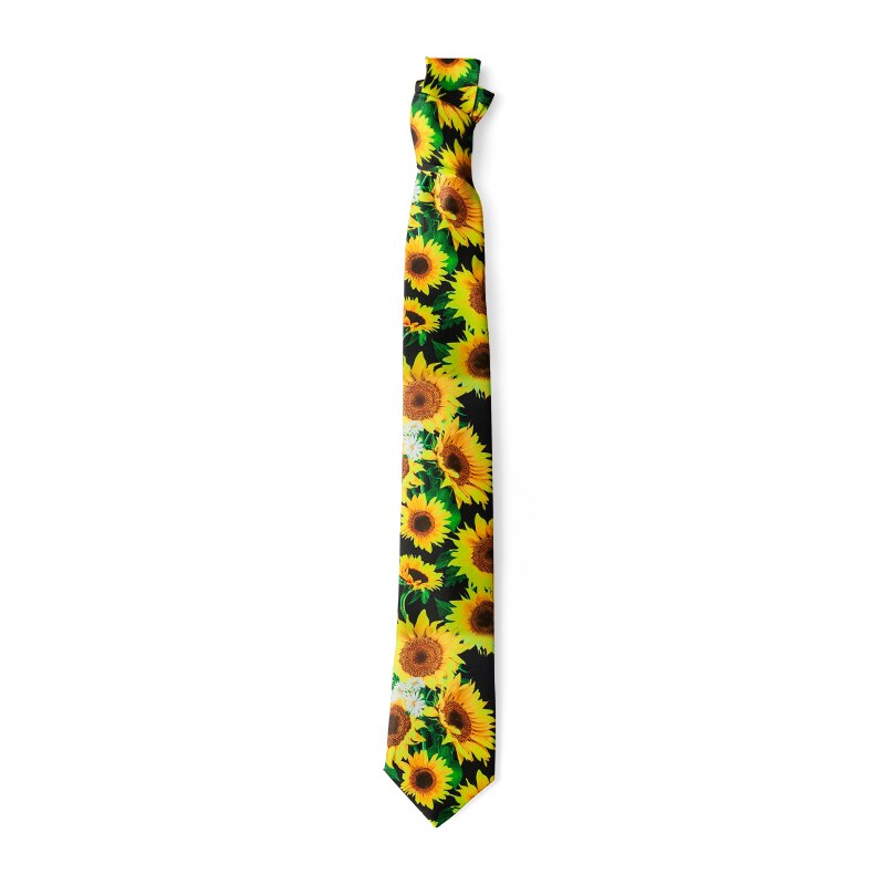 Cartoon Dog Sunflower Print Tie Casual Slim High 8cm Nylon Men Women Necktie Funnny Harajuku Party Dinner Female Men Tie: Yellow